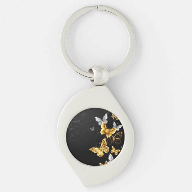 Gold and white butterflies keychain (Front)