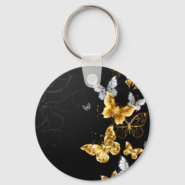 Gold and white butterflies keychain (Front)