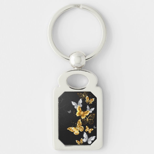 Gold and white butterflies keychain (Front)