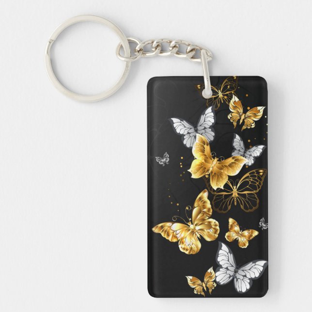 Gold and white butterflies keychain (Front)