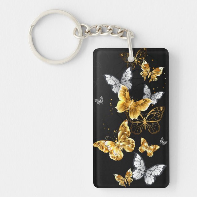 Gold and white butterflies keychain (Front)