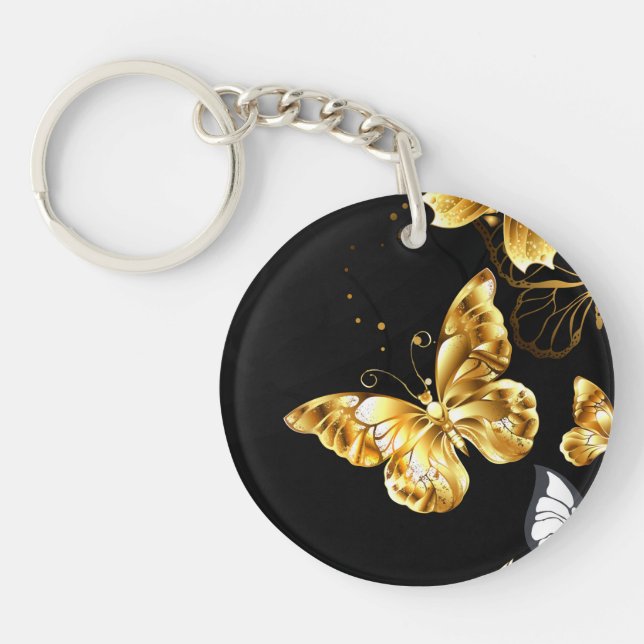 Gold and white butterflies keychain (Front)