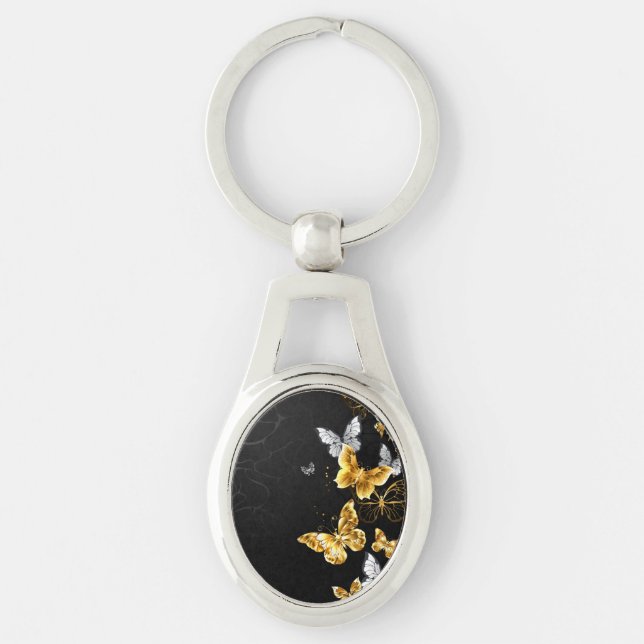 Gold and white butterflies keychain (Front)