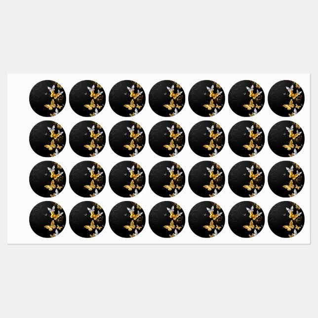 Gold and white butterflies kids' labels (Sheet)