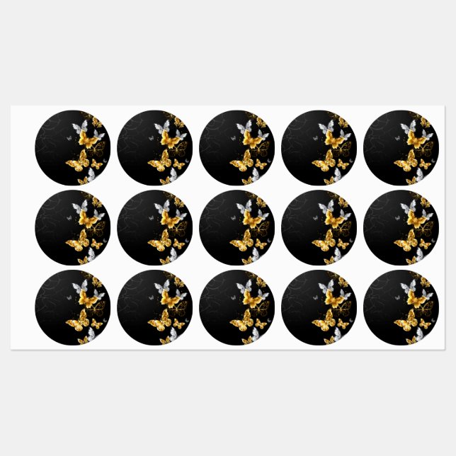 Gold and white butterflies kids' labels (Sheet)