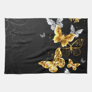 Gold and white butterflies kitchen towel