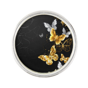 Gold and white butterflies lapel pin