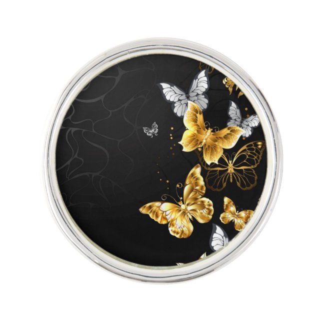 Gold and white butterflies lapel pin (Front)