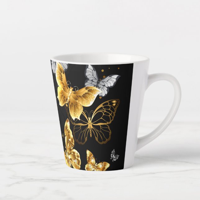 Gold and white butterflies latte mug (Right)