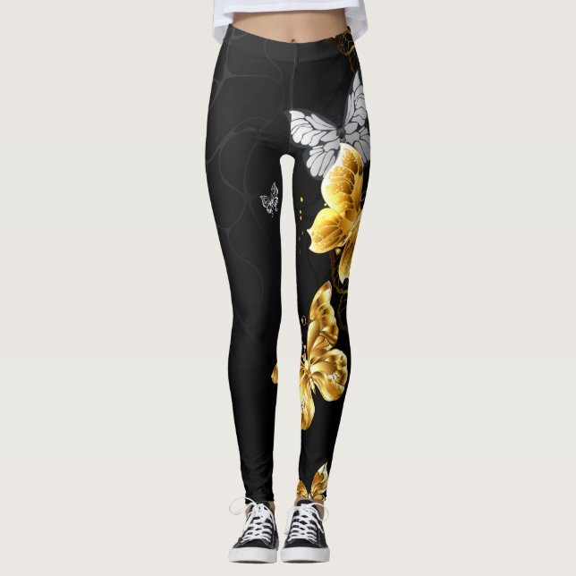 Gold and white butterflies leggings (Front)