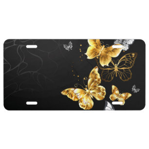 Gold and white butterflies license plate
