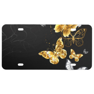 Gold and white butterflies license plate