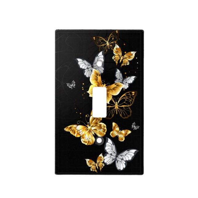 Gold and white butterflies light switch cover (Front)