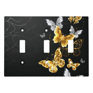 Gold and white butterflies light switch cover