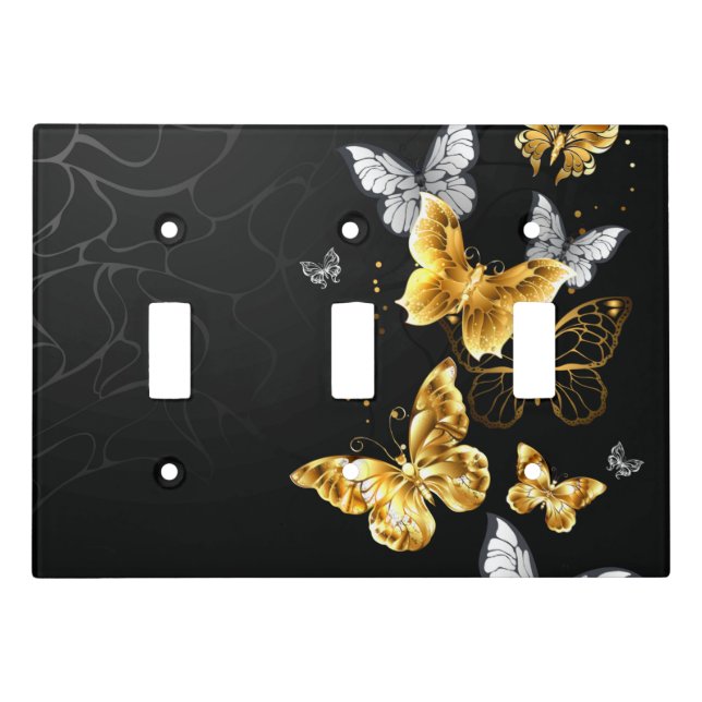 Gold and white butterflies light switch cover (Front)