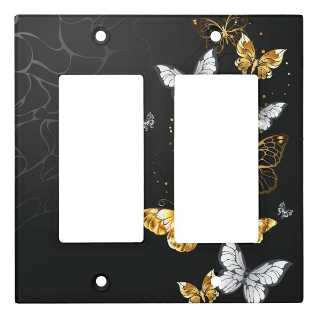 Gold and white butterflies light switch cover (Front)