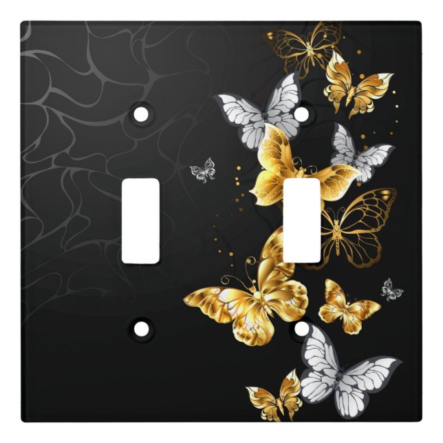 Gold and white butterflies light switch cover (Front)