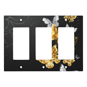 Gold and white butterflies light switch cover