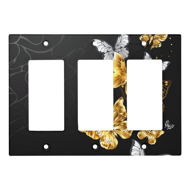 Gold and white butterflies light switch cover (Front)