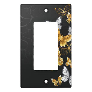 Gold and white butterflies light switch cover