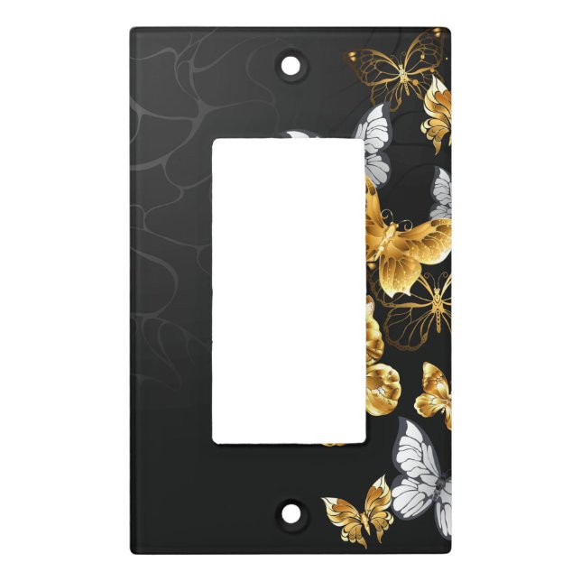Gold and white butterflies light switch cover (Front)