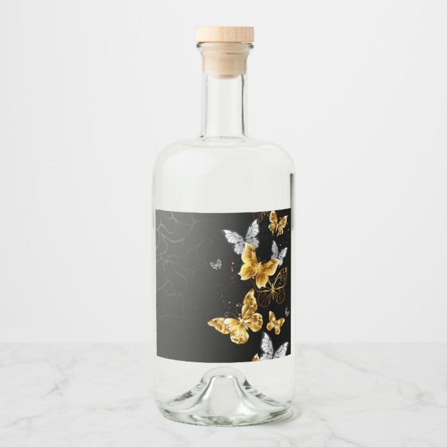 Gold and white butterflies liquor bottle label (Front)