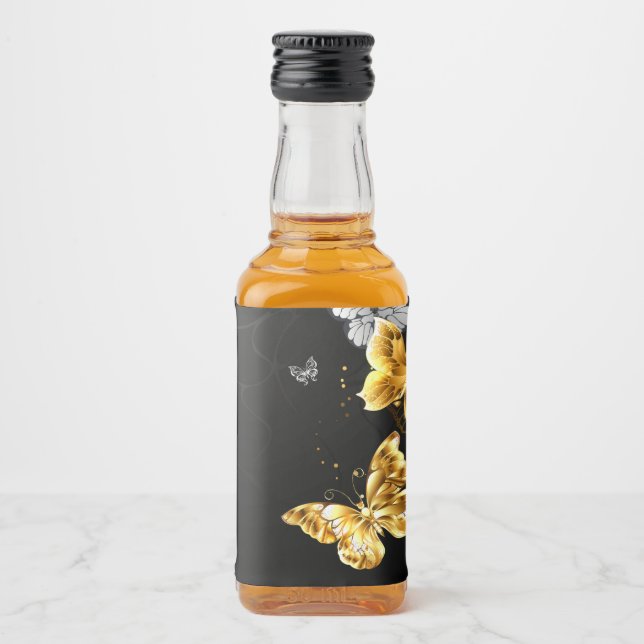 Gold and white butterflies liquor bottle label (Front)