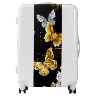 Gold and white butterflies luggage