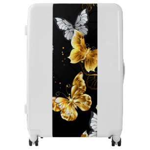 Gold and white butterflies luggage
