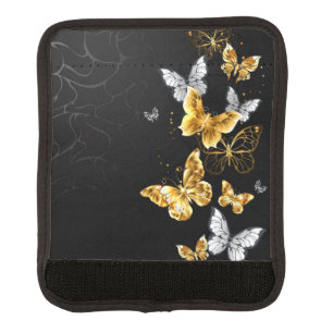 Gold and white butterflies luggage handle wrap