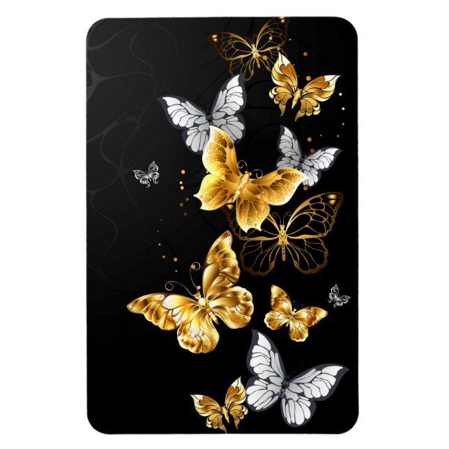 Gold and white butterflies magnet (Vertical)