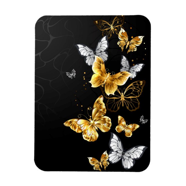 Gold and white butterflies magnet (Vertical)