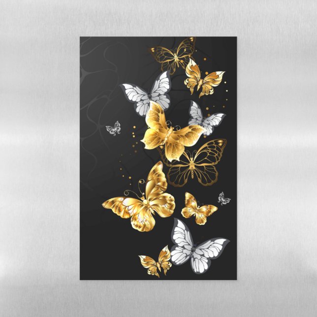 Gold and white butterflies magnetic dry erase sheet (Vertical)