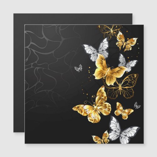 Gold and white butterflies magnetic invitation