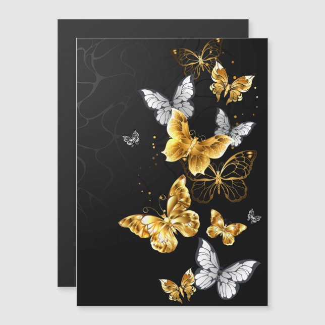 Gold and white butterflies magnetic invitation (Front/Back)