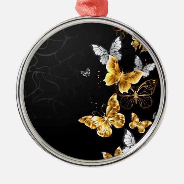 Gold and white butterflies metal ornament (Front)