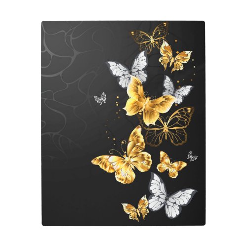 Gold and white butterflies metal print
