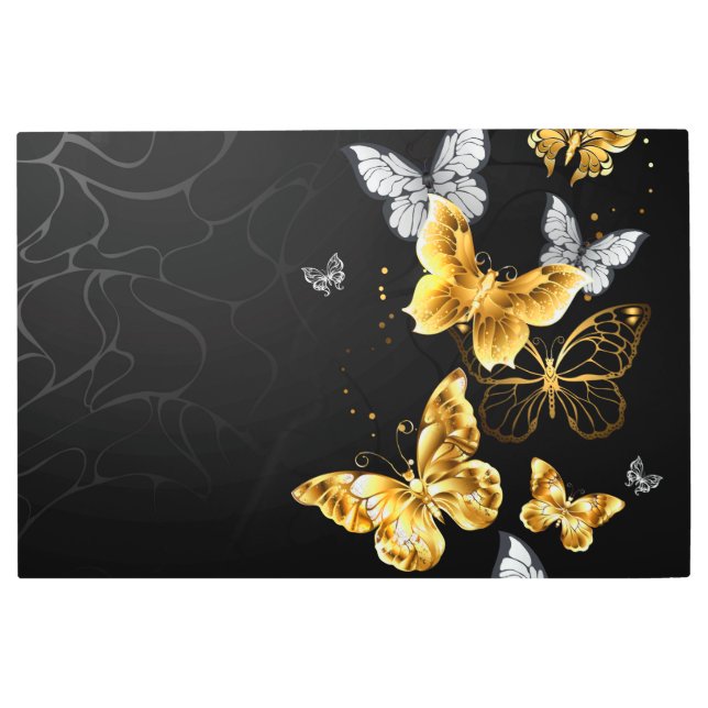 Gold and white butterflies metal print (Front)