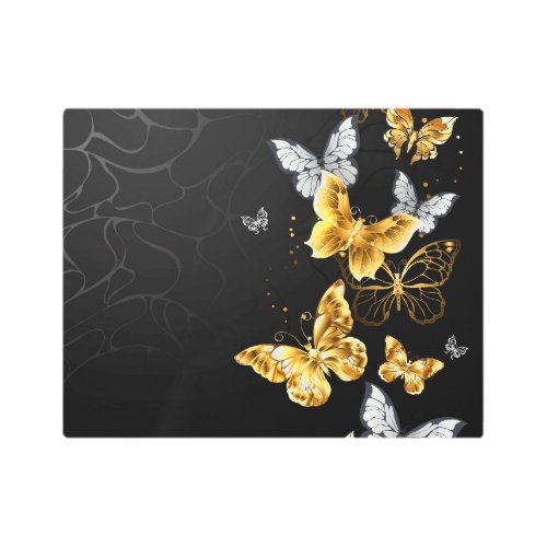 Gold and white butterflies metal print