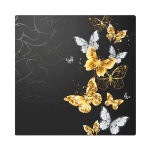 Gold and white butterflies metal print