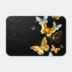 Gold and white butterflies metal sign