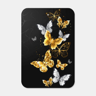 Gold and white butterflies metal sign