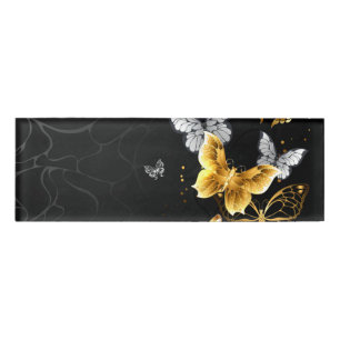 Gold and white butterflies name tag