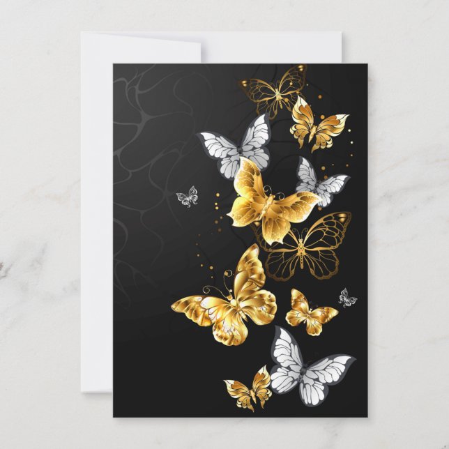 Gold and white butterflies note card (Front)