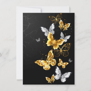 Gold and white butterflies note card
