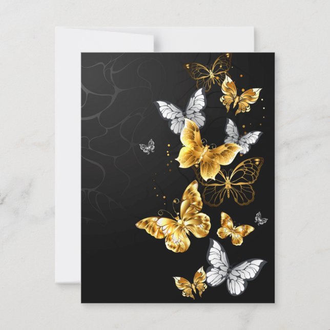 Gold and white butterflies note card (Front)