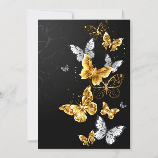 Gold and white butterflies note card (Front)