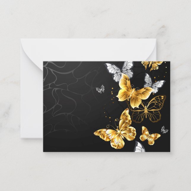 Gold and white butterflies note card (Front)