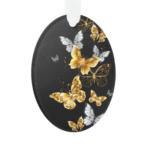 Gold and white butterflies ornament