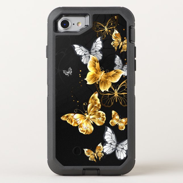 Gold and white butterflies otterbox iPhone case (Back)